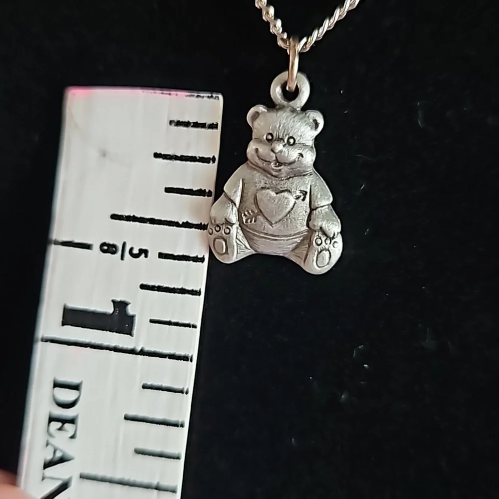 Vintage Ms Dee silver teddy bear necklace earrings and pin - Picture 5 of 6